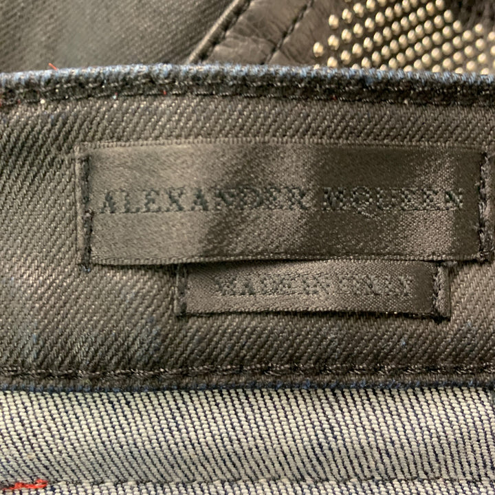 ALEXANDER MCQUEEN Size 32 Black Studded Coated Denim Button Fly Jeans