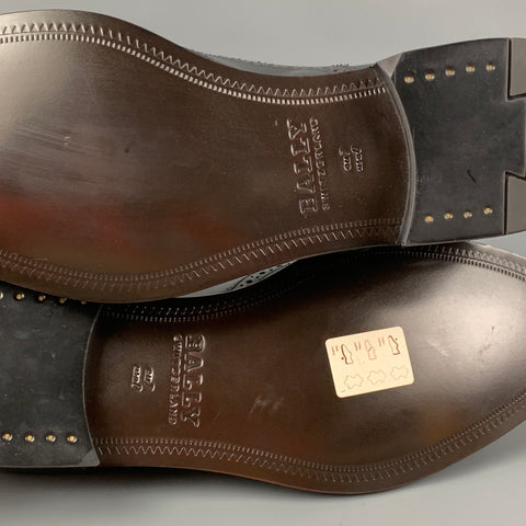BALLY Size 8 Black Perforated Leather Wingtip Lace Up Shoes