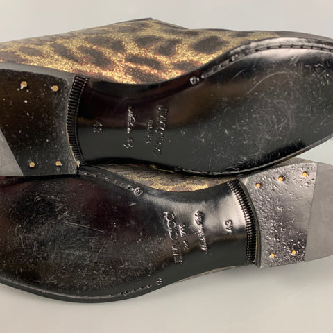 JIMMY CHOO Size 10 Gold Brown Animal Print Leather Slip On Loafers