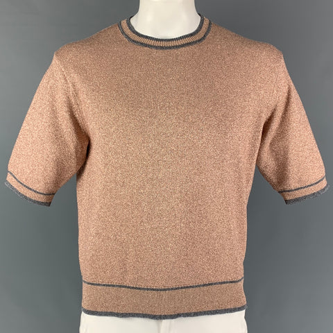 MARC JACOBS Size L Rose Gold Grey Metallic Viscose Blend Short Sleeve Pullover
