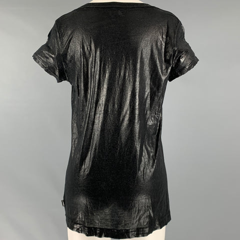 L.G.B Size S Black Cotton Polyester Shiny Short Sleeve Casual Top