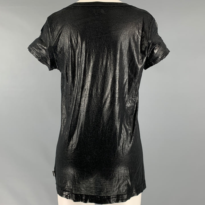 L.G.B Size S Black Cotton Polyester Shiny Short Sleeve Casual Top
