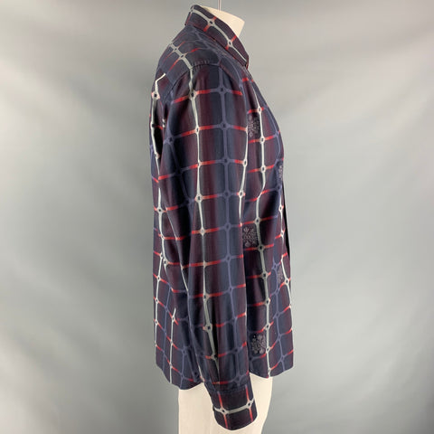 ROBERT GRAHAM Size XL Purple, Grey & Red Plaid Cotton Button Up Long Sleeve Shirt