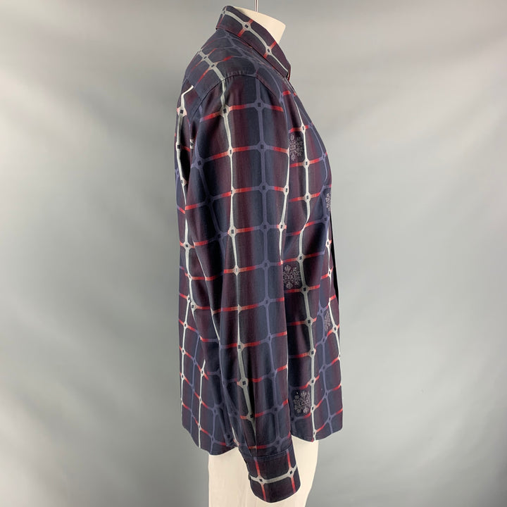 ROBERT GRAHAM Talla XL Camisa de manga larga con botones de algodón a cuadros morado, gris y rojo