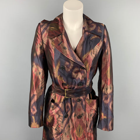 DRIES VAN NOTEN Size 6 Bronze & Brown Silk Double Breasted Belted Coat