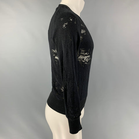 IRO Nona Size XS Black Distressed Cotton Blend  Long Sleeve Pullover