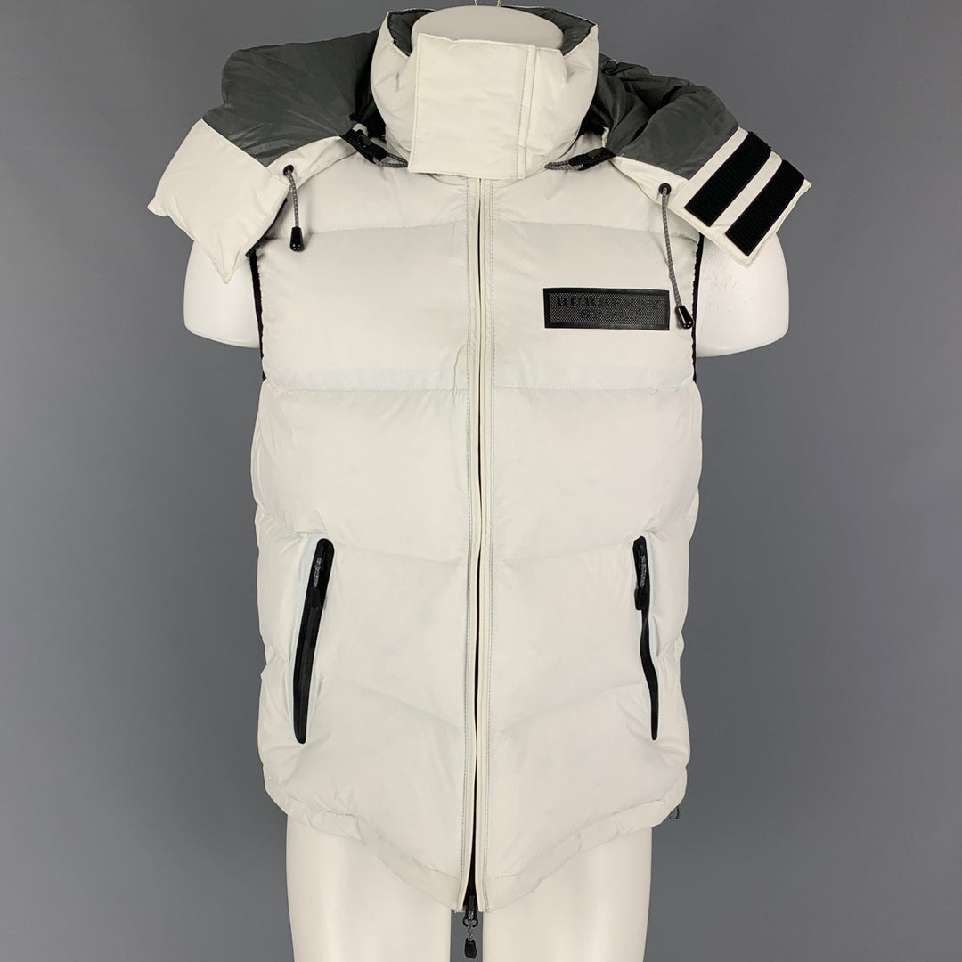 BURBERRY SPORT Size M Off White Black Contrast Trim Hooded Puffer Vest