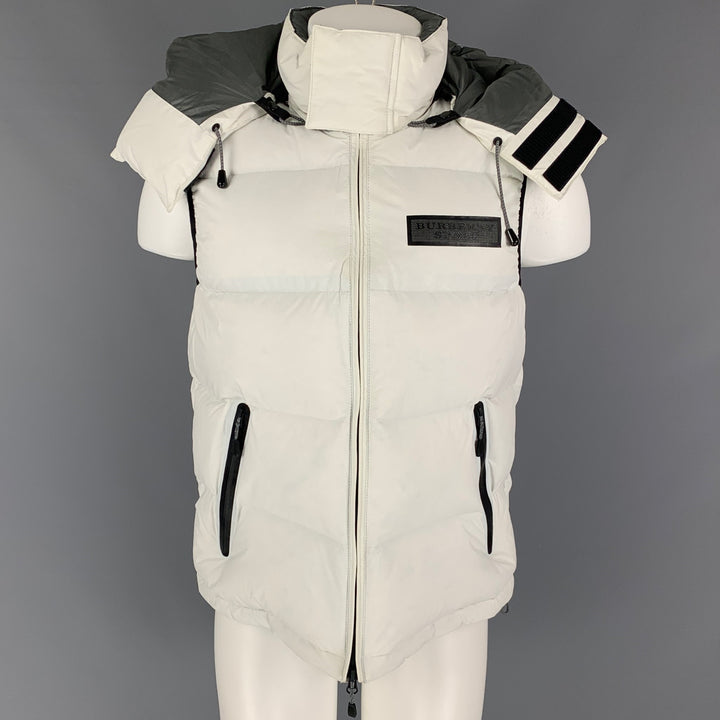 BURBERRY SPORT Size M Off White Black Contrast Trim Hooded Puffer Vest