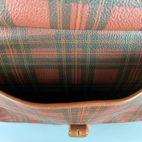 Vintage POLO by RALPH LAUREN Brown & Black Plaid Coated Canvas Travel Bag