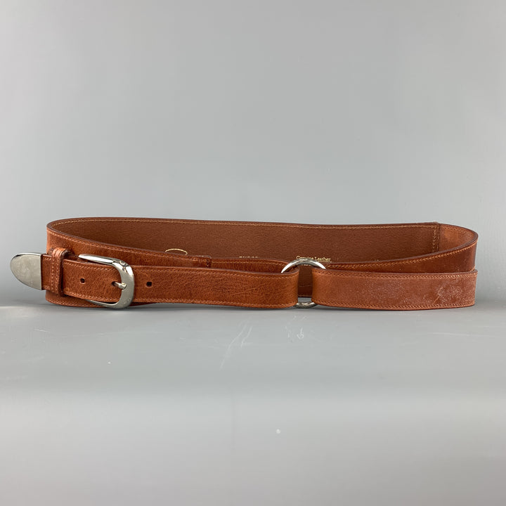 OSCAR DE LA RENTA Size M Tan Leather Silver Buckle Wrap Belt