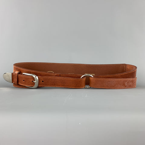 OSCAR DE LA RENTA Size M Tan Leather Silver Buckle Wrap Belt