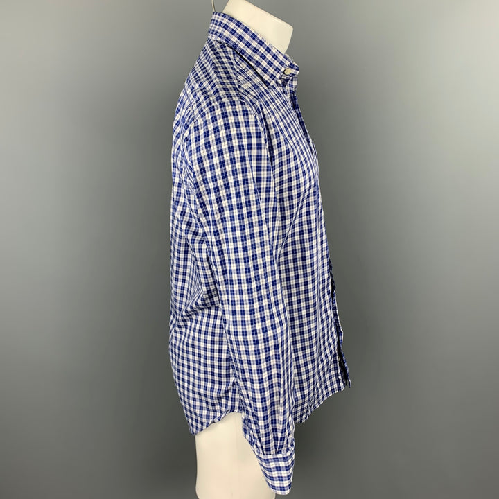 GITMAN BROS Size M Navy & White Plaid Cotton Side Pocket Long Sleeve Shirt