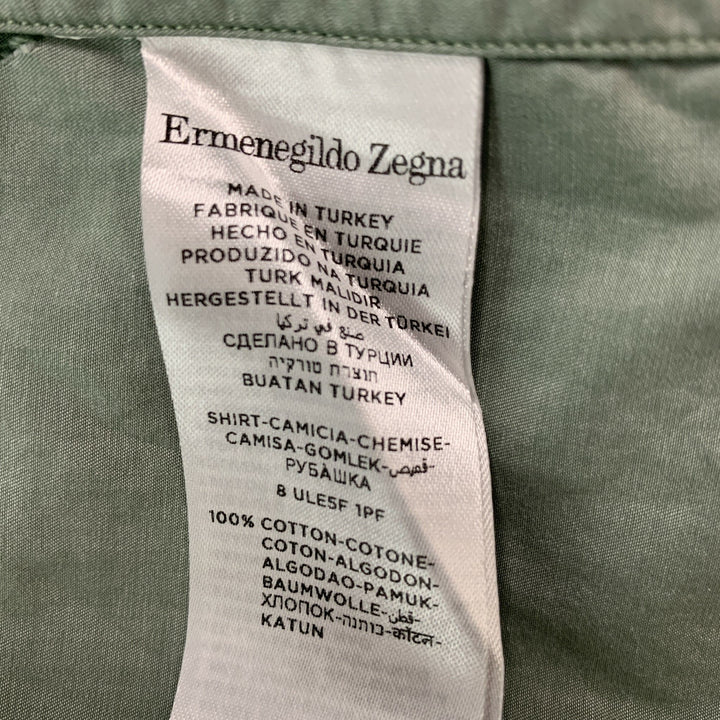 ERMENEGILDO ZEGNA Size M Green Solid Cotton Button Down Long Sleeve Shirt