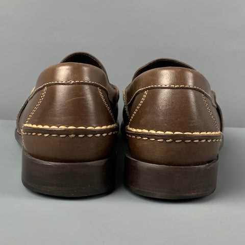 RALPH LAUREN Size 10.5 Brown Contrast Stitch Leather Penny Loafers
