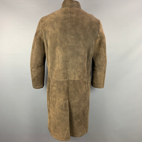 ARMANI COLLEZIONI Talla 42 Abrigo con botones de piel de oveja desgastada verde oliva