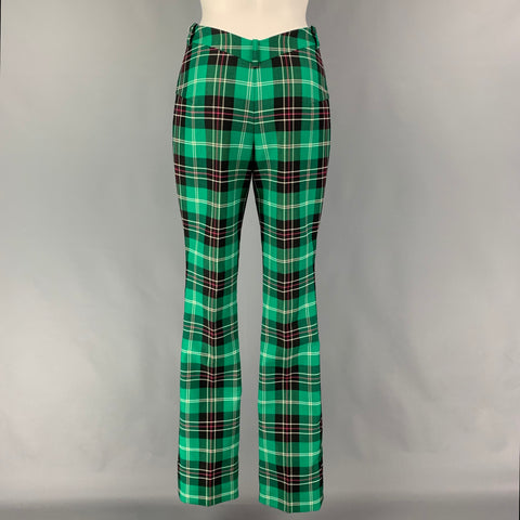 MARINE SERRE FW 19 Size S Green Multi-Color Polyester Wool Plaid Zip Fly Dress Pants