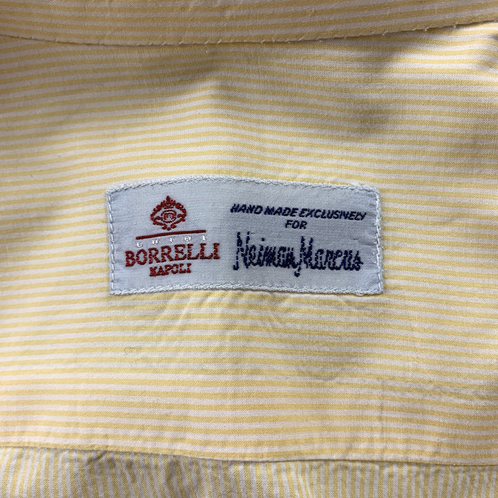 BORRELLI Size M Yellow Pinstripe Cotton Button Up Long Sleeve Shirt