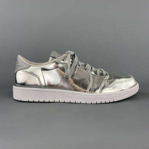 NIKE Talla 11.5 Zapatillas bajas AIR JORDAN de cuero metalizado plateado con cordones