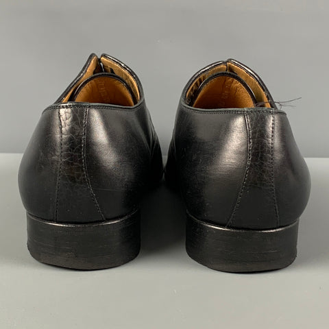 A.TESTONI Size 7.5 Black Leather Cap Toe Lace Up Shoes