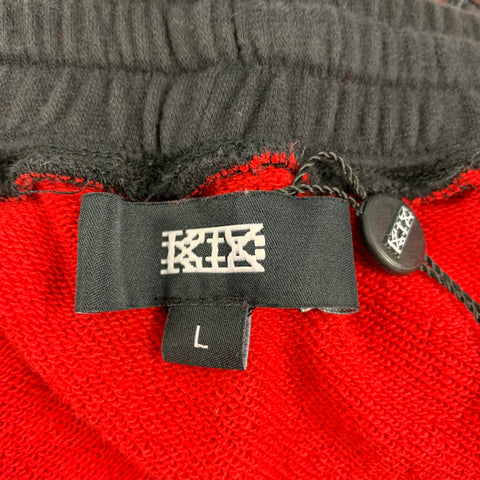 KIX Talla L Pantalones deportivos de algodón con estampado rojo y negro con entrepierna caída