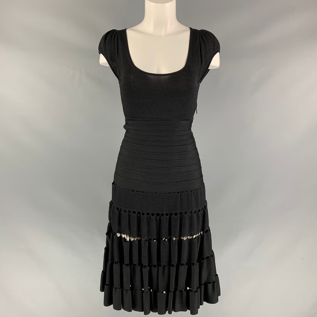 ZAC POSEN Size XS Black Viscose Blend Cut Out Cap Sleeves Dress