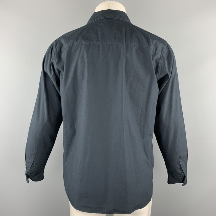 CHIMALA Size M Navy Solid Cotton Button Up Long Sleeve Shirt