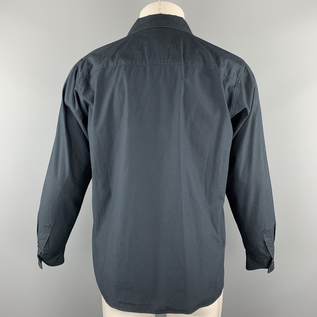 CHIMALA Talla M Camisa de manga larga con botones de algodón liso azul marino