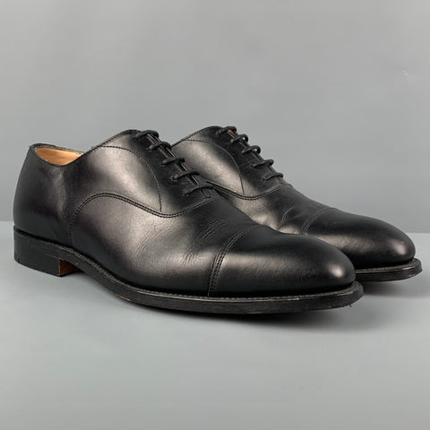 BOWEN Size 8 Black Leather Cap Toe Lace Up Shoes