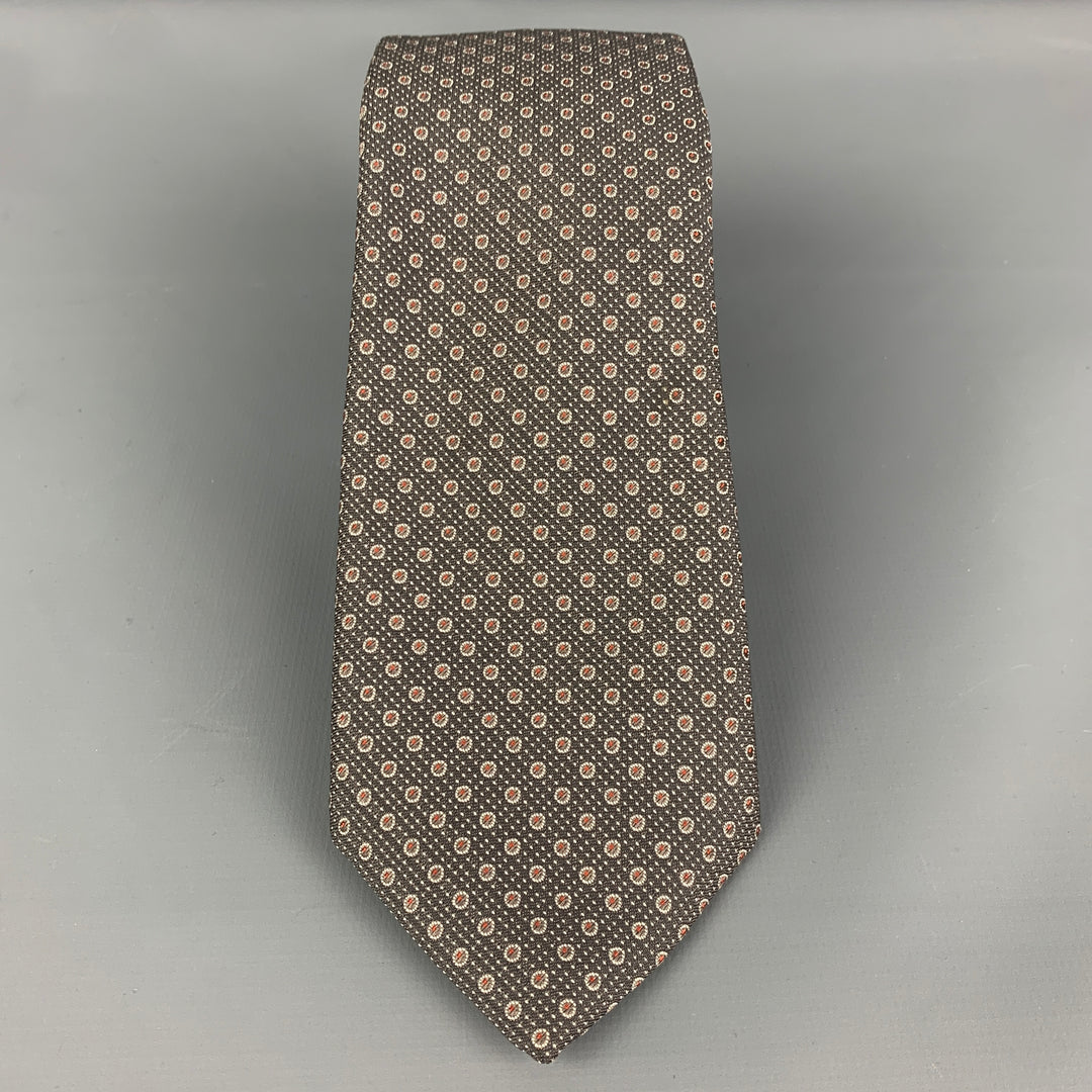 CHRISTIAN DIOR Grey White Dots Polyester Tie