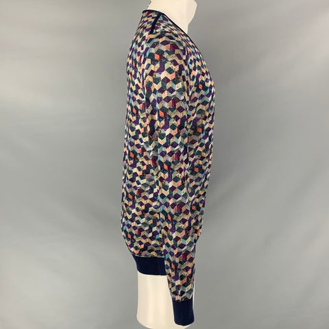 ALEXANDER MCQUEEN Size S  Navy Multicolour Mixed Patterns Silk &  Cotton Cardigan