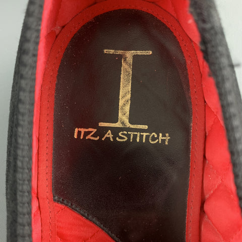 ITZ A STITCH Size 8.5 Black Embroidery Velvet Slippers Loafers