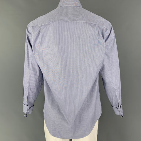 VALENTINO Camisa Manga Larga Puño Francés Algodón Rayas Blancas Azul Marino Talla M