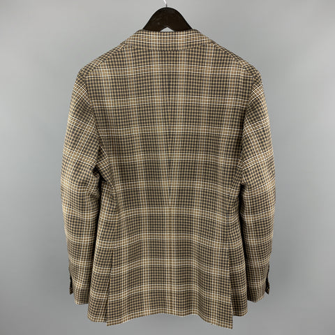 UNITED ARROWS Brown Plaid Wool Notch Lapel Sport Coat