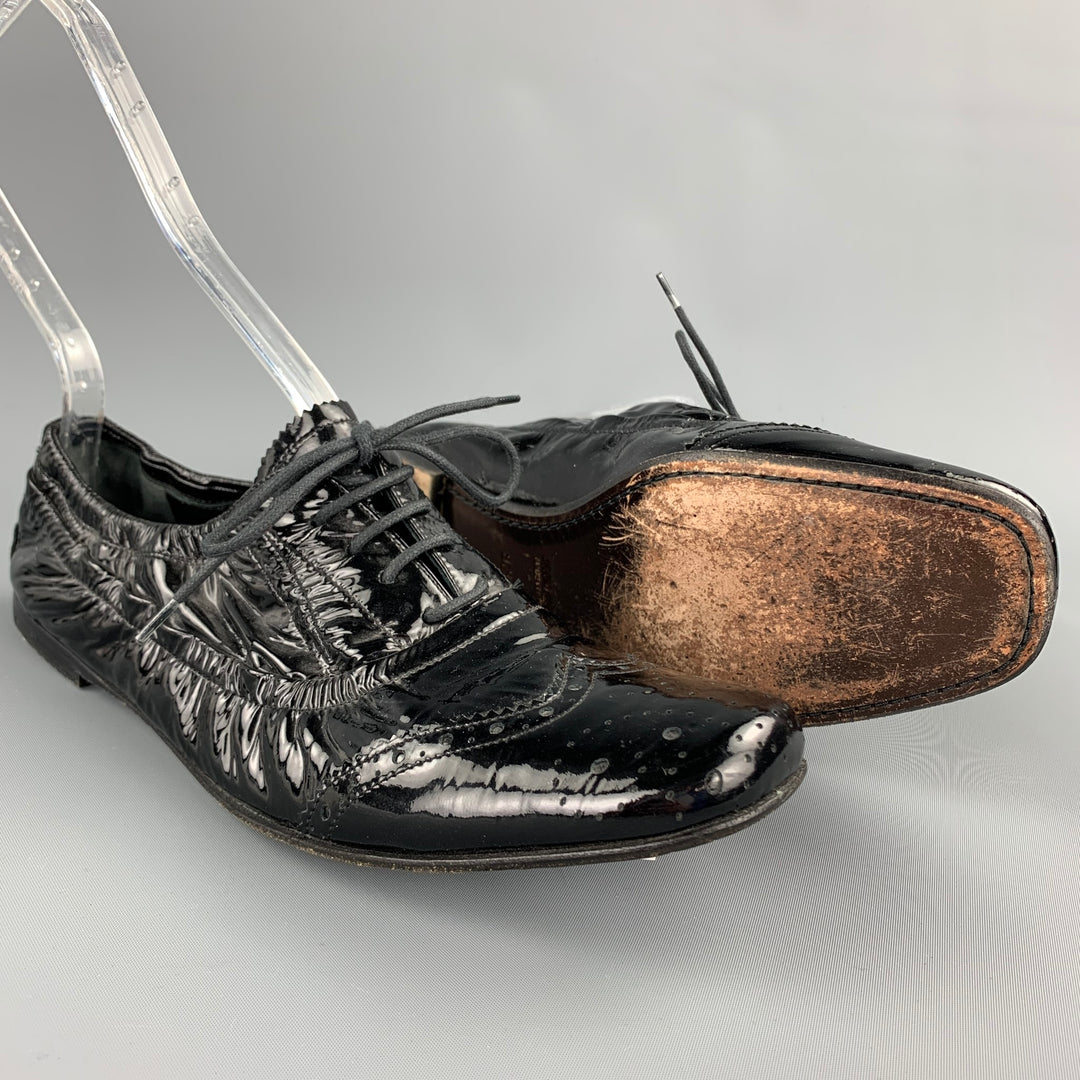 MIU MIU Size 7.5 Black Patent Perforated Leather Oxford Brogues