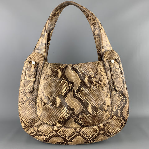 CHRISTIAN LOUBOUTIN Beige Snake Skin Hobo Buckle Shoulder Handbag