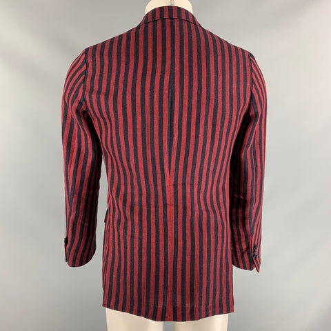 MASSIMO PIOMBO  Size 36 Red & Navy Stripe Linen &  Cotton Sport Coat