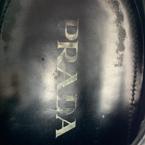 PRADA Size 10 Black Silver Studded Leather Lace Up Shoes