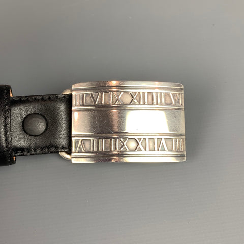 TIFFANY & CO. 2004 Atlas Size 38 Black & Brown Sterling Silver Calf Leather Belt