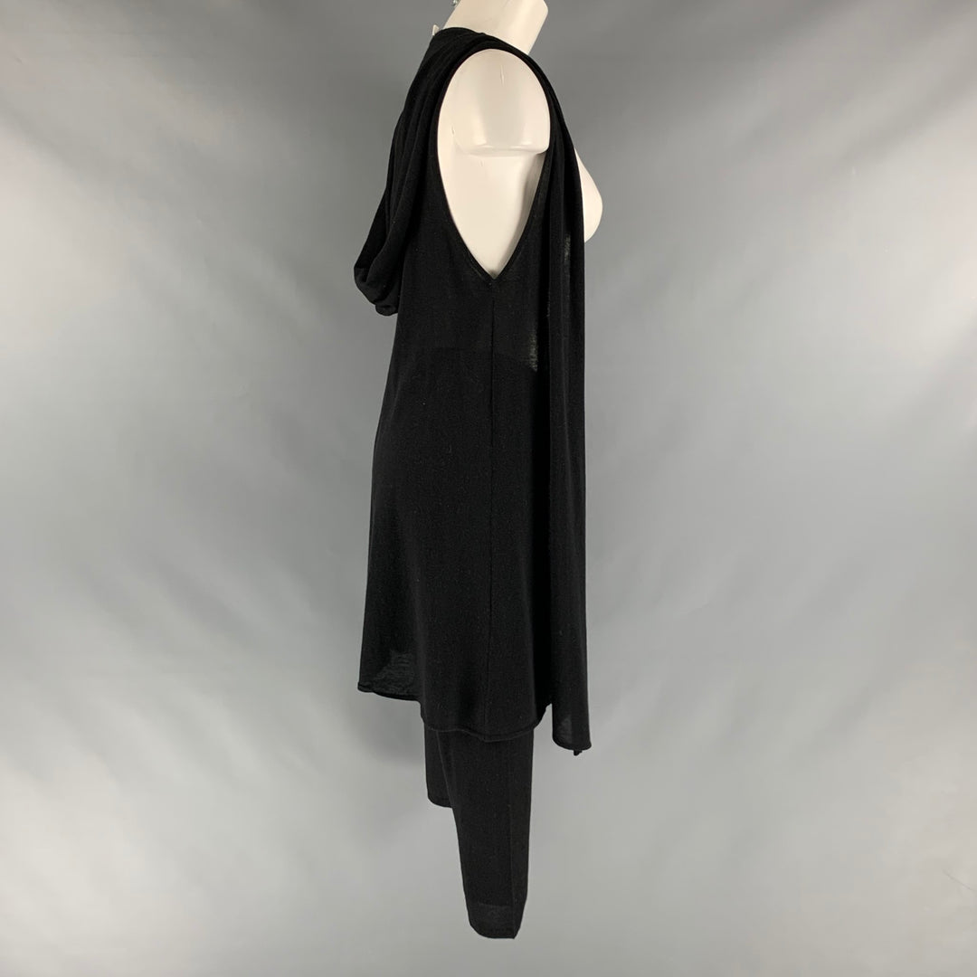 DENIS COLBAN Size S Black Cashmere  Silk Sleeveless Hoodie Pants Suit