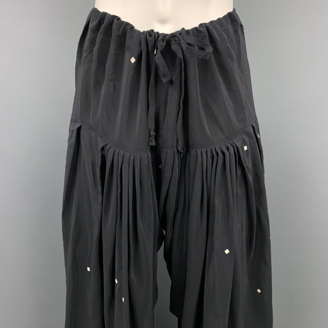 DRIES VAN NOTEN Pantalon décontracté à entrejambe tombant en soie losange noir taille 6