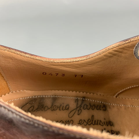 CALZOLERIA HARRIS for BARNEY'S NEW YORK Size 11.5 Brown Burnished Leather Oxford Lace Up Shoes