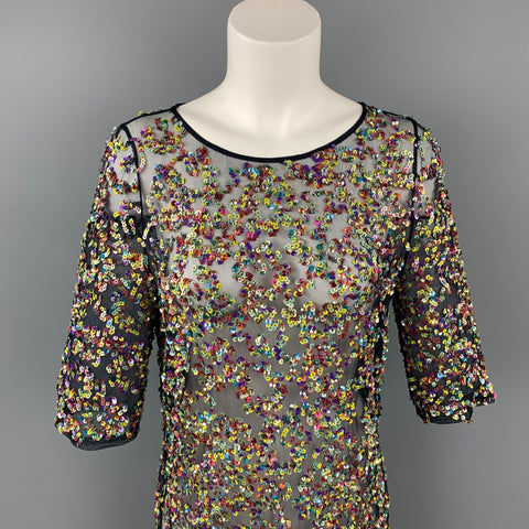 DRIES VAN NOTEN Size 8 Multi-Color Mesh Sequin Polyester Dress Top