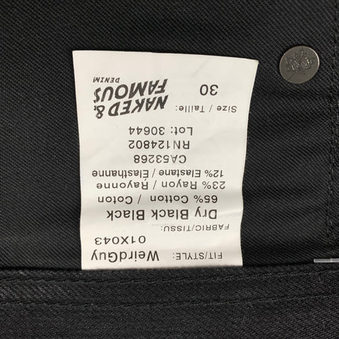 NAKED AND FAMOUS Wierd Guy Size 30 Black Cotton Blend Straight Button Fly Jeans