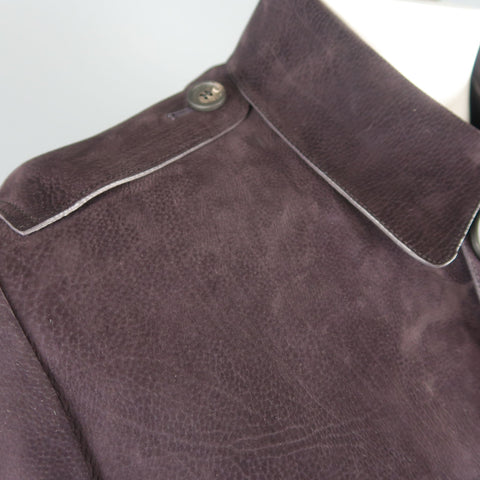 BURBERRY PRORSUM Printemps 2015 42 Veste ceinturée en daim violet aubergine avec poches plaquées