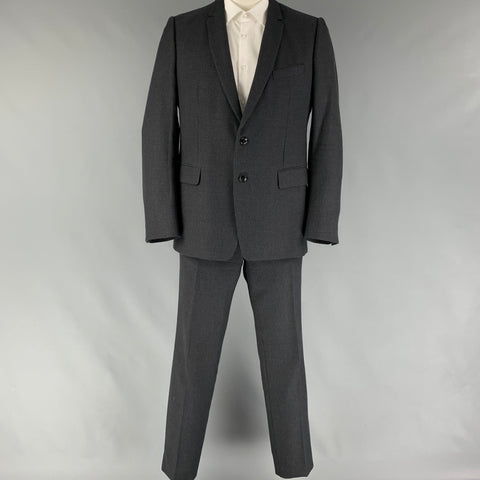 DRIES VAN NOTEN Size 44 Navy Brown Print Wool Cotton Notch Lapel Suit