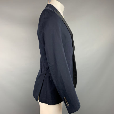 TODD SNYDER Size 38 Regular Navy & Black Cotton Peak Lapel Sport Coat