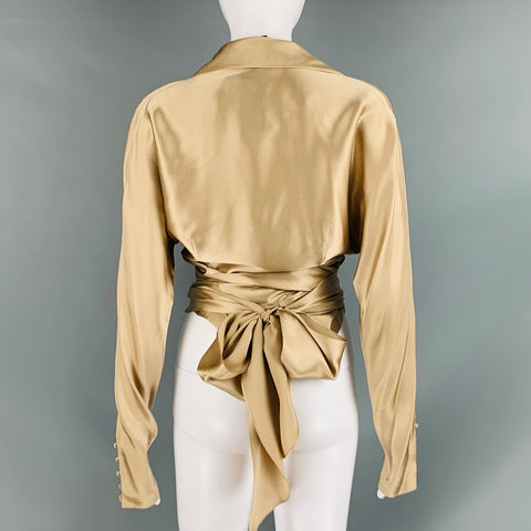 RALPH LAUREN Taille 10 Champagne Soie Solide Wrap Autour Blouse