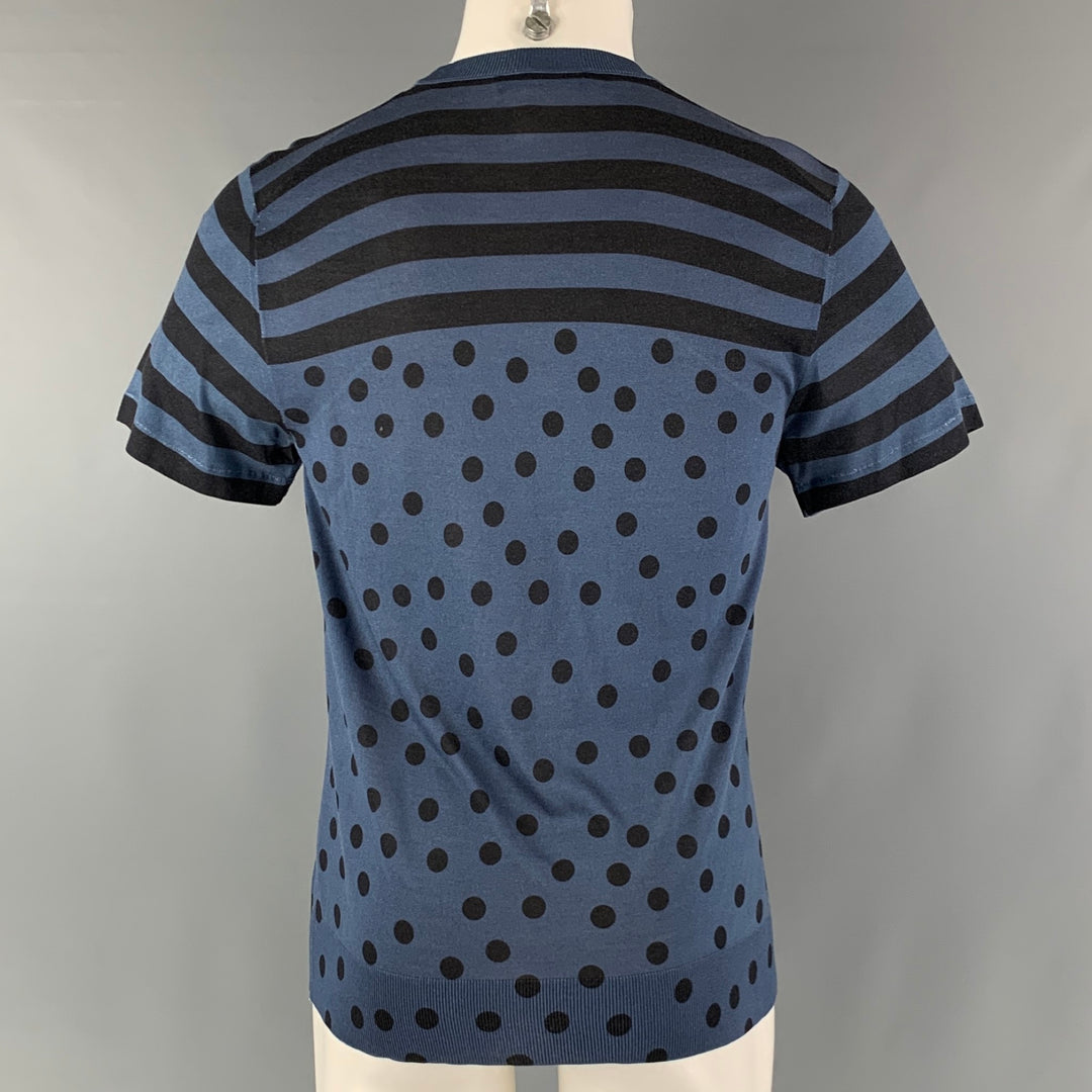 DOLCE & GABBANA Size S Blue Black Polka Dot Silk Short Sleeve T-shirt