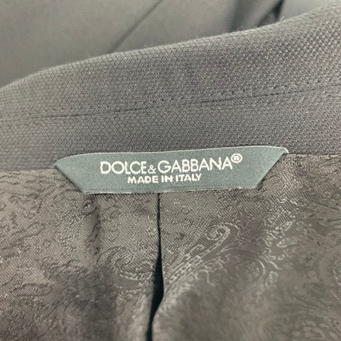 DOLCE & GABBANA Size 38 Black Applique Wool Blend Notch Lapel Sport Coat
