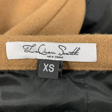 LAQUAN SMITH Size XS Camel Boiled Wool Blend High Waisted Open Front Pencil Skirt